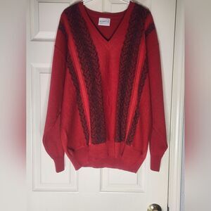Vtg Gabicci XL Red WOOL Blend  V-neck Knit Longsleeves Men's Sweater ITALY